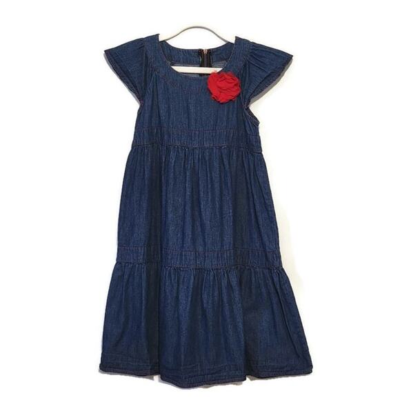 Gymboree Chambray Short Sleeve Tiered Navy Blue Cotton Denim Dress Size 6 - Picture 1 of 6